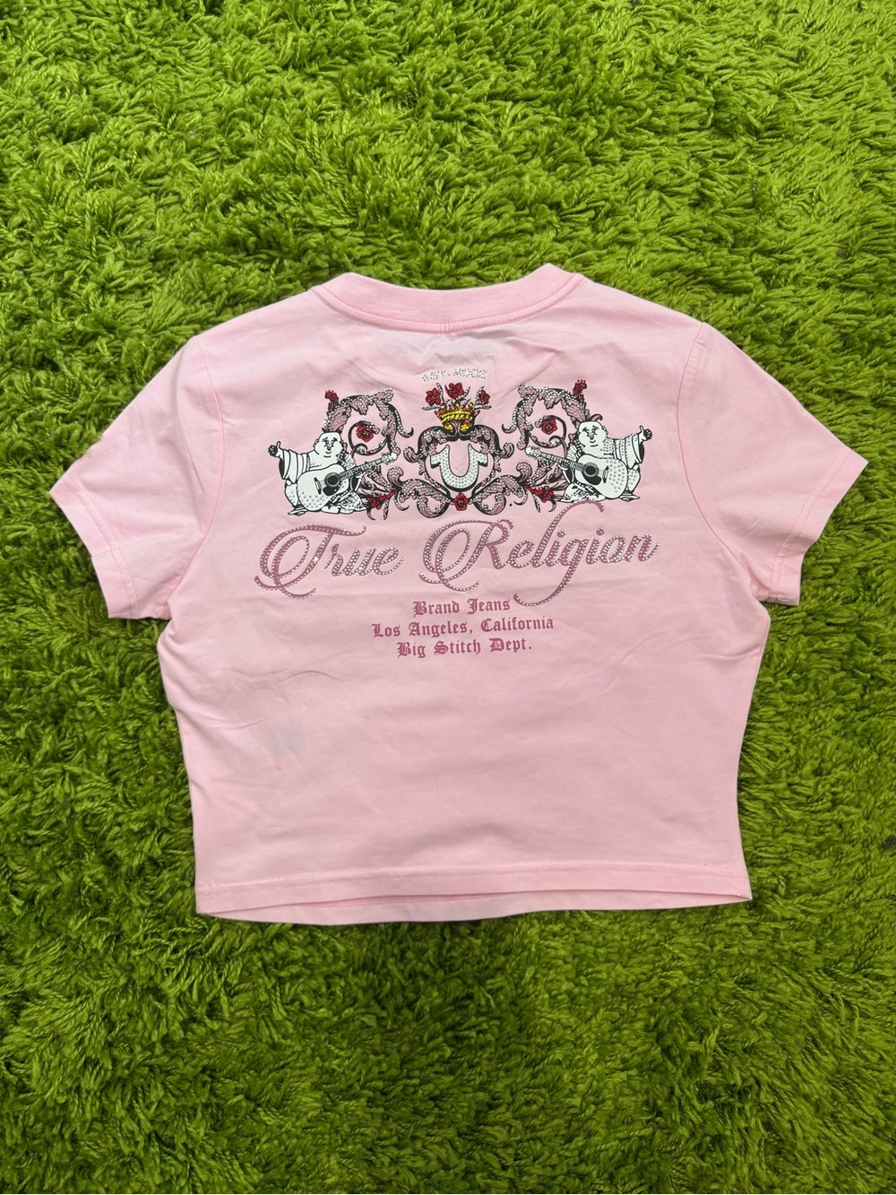 True Religion Pink Short Sleeve Tee with Back Crest Graphic
